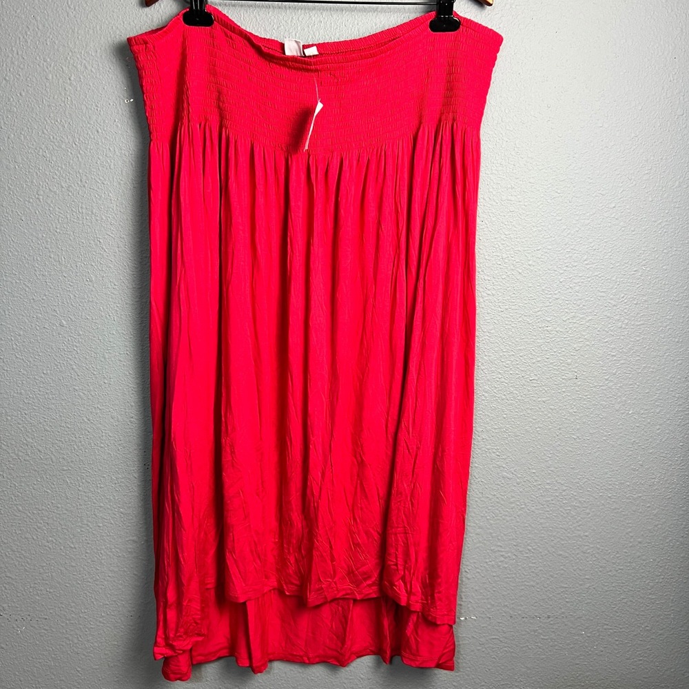 GAP Maxi Skirt Smocked Sleeveless Casual Summer Rayon Blend Hi Low Hem Red XXL